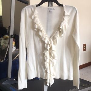 New York & Co. Cream Buttoned Ruffled Sweater L